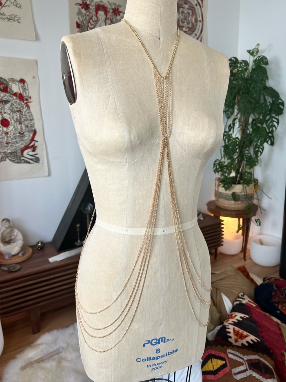 Long Multi-Strand Gold Body Chain
